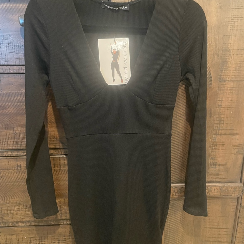 Naked Wardrobe Elegant Black Long Sleeve Dress